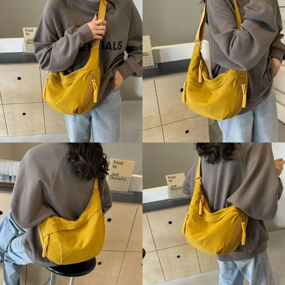 

Versatile Canvas Crossbody Bags Korean Simplified Large Capacity Sports Hobos Bag Solid Color Lightweight Dumpling Bag Travel