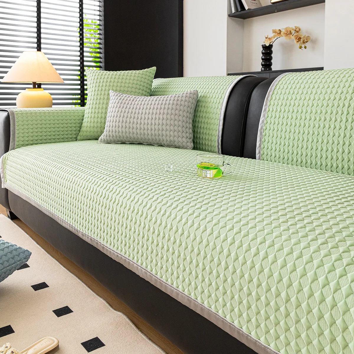 Cool Bean Plaid Sofa Cushion Ice Silk Premium Feel Summer Cooler Can Sleep Naked Soft Comfortable Cooling Sofa Towel