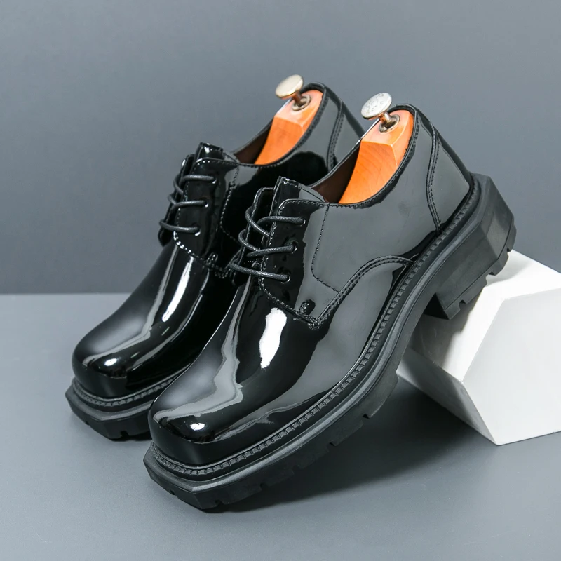 

Мужские зеленые глянцевые кожаные туфли на платформе с высокой подошвой, мужские японские корейские уличные туфли в стиле Харадзюку, новые деловые свадебные кожаные туфли