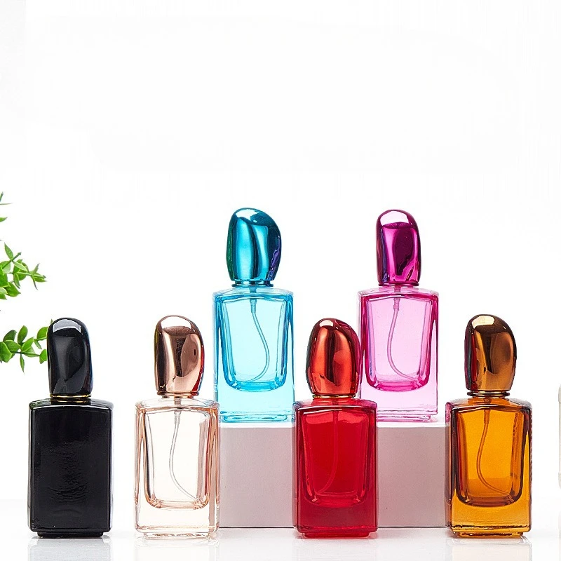 컬러 유리 향수병 투명 사각 병 30ml 50ml 화장품 미세 분무 스프레이 병 공급 향수 스프레이 병