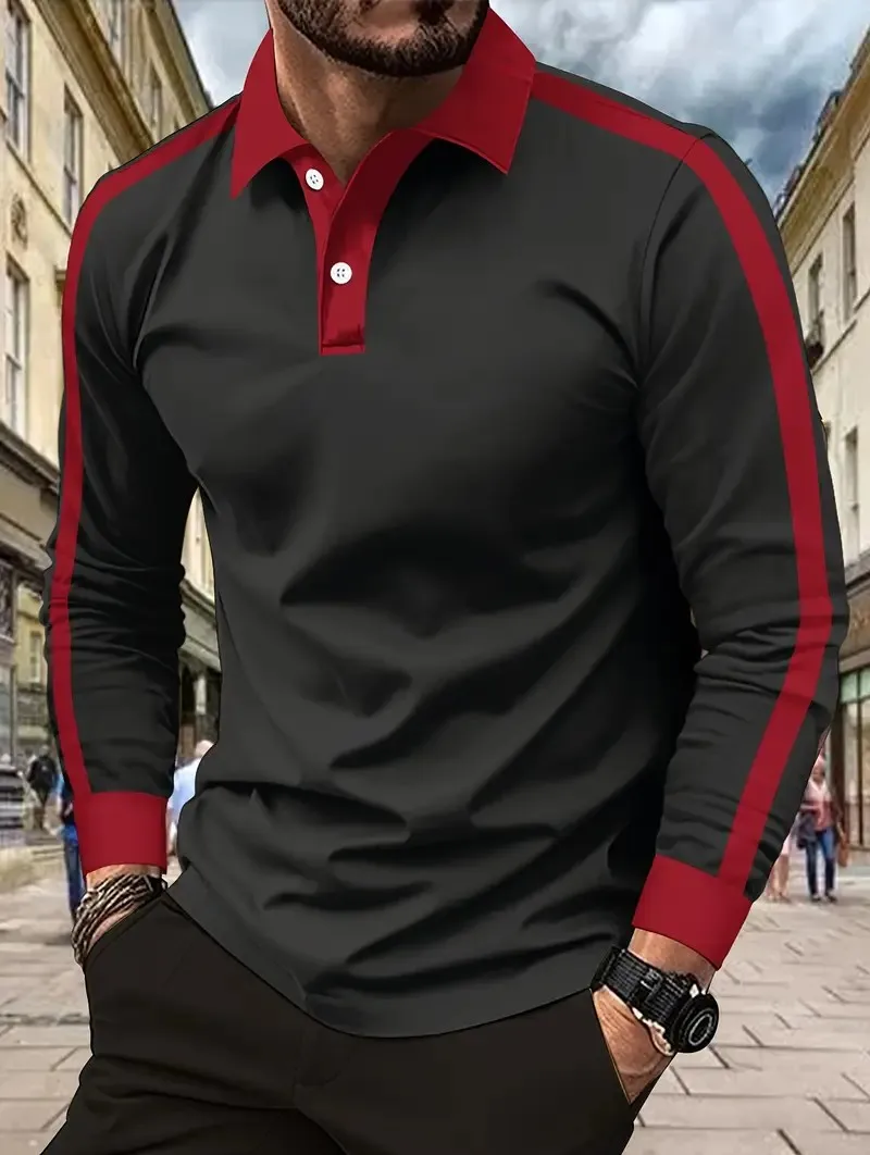 

The new men's long-sleeved POLO shirt for Spring and Autumn 2025 is casual fashionable and comfortable with 3D pattern printing