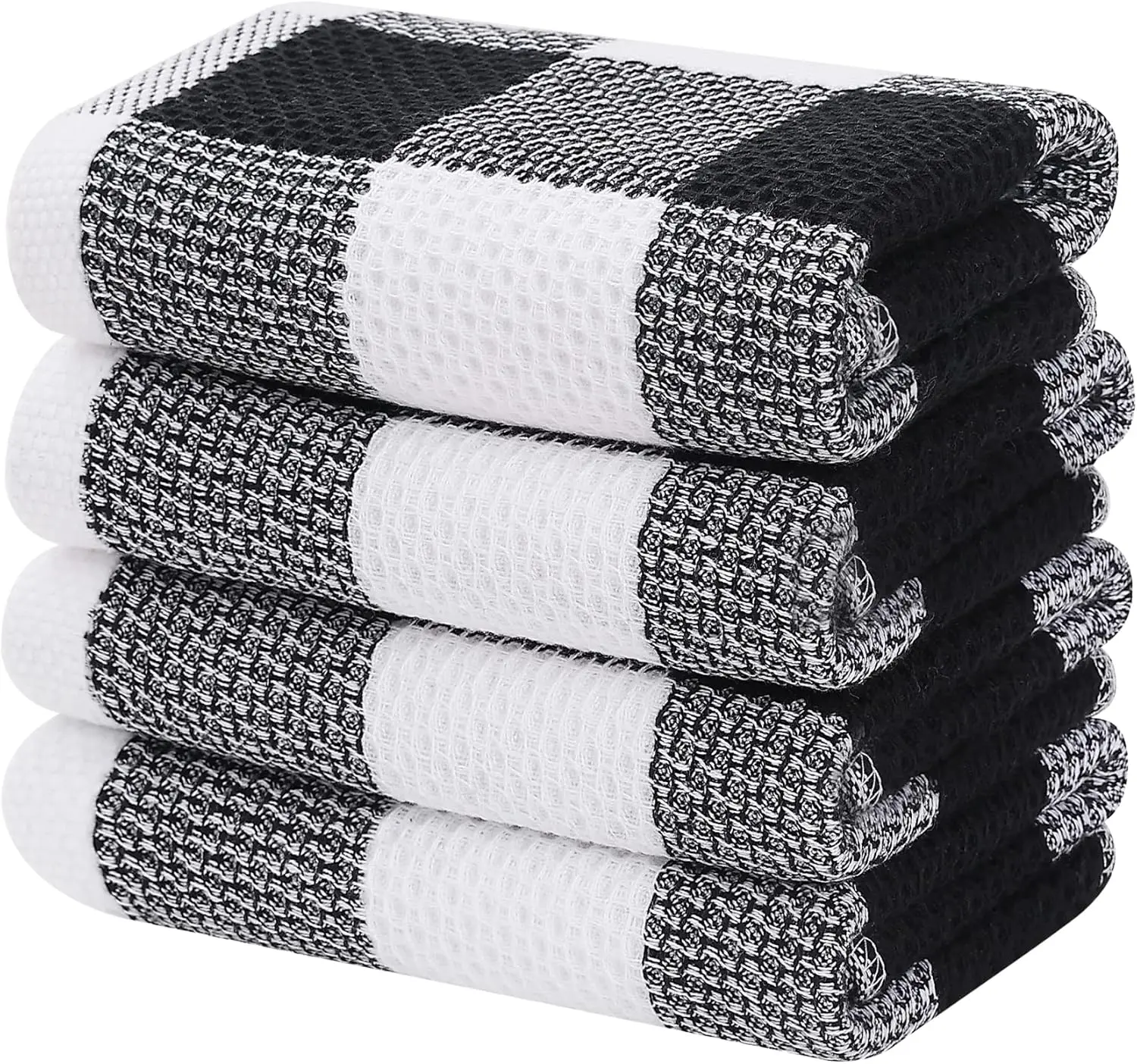 

100% Cotton Waffle Weave Kitchen Towels, 13x28 Inches, Super Soft & Absorbent Dish Towels, 4-Pack White & Black