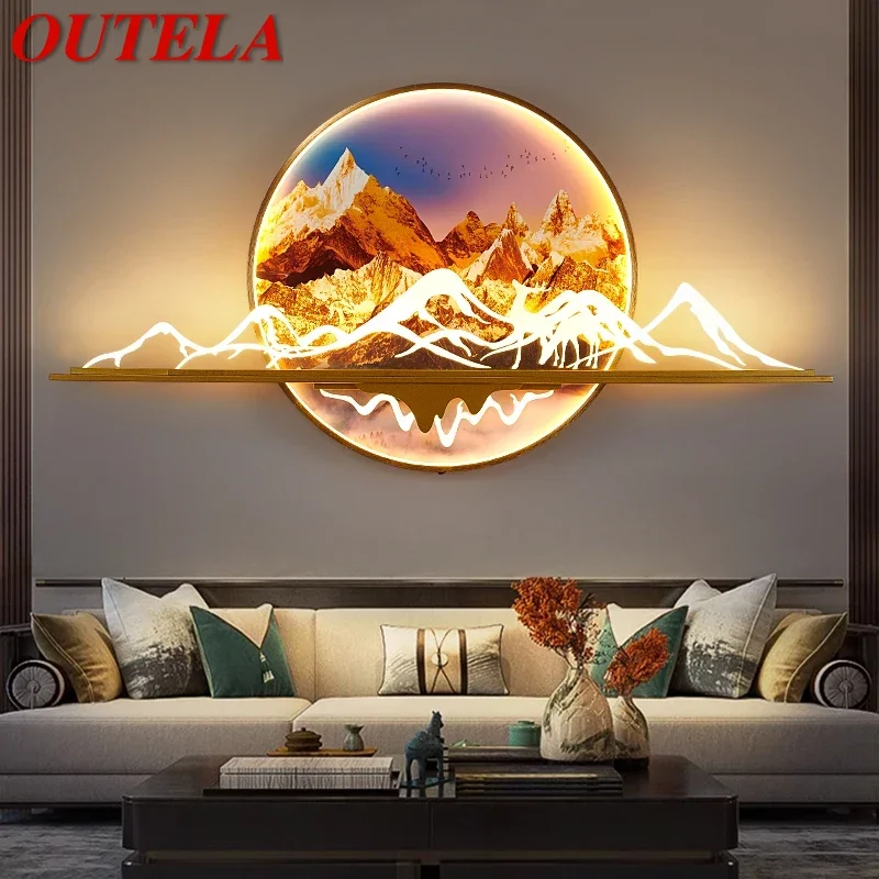 OUTELA Modern Picture Wall Light LED Chinese Creative Landscape Mural Lamp For Home Living Room Study Bedroom Decor Painting