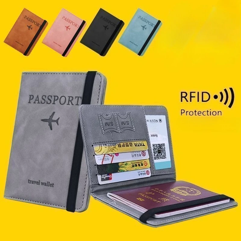 Unisex Travel Passport Holder RFID PU Leather Credit ID Card Holder Case Ticket Protective Wallet Multi-functional ID Bag