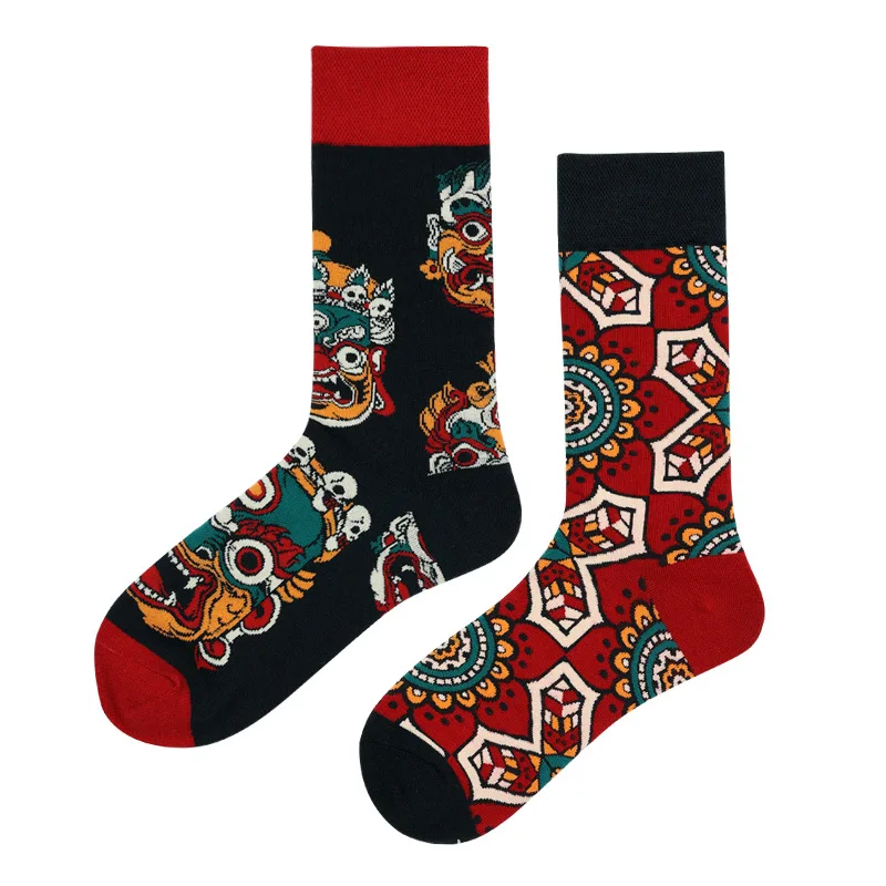 Original new AB socks asymmetrical creative cartoon personality couple INS net red mid-length cotton socks woman socks