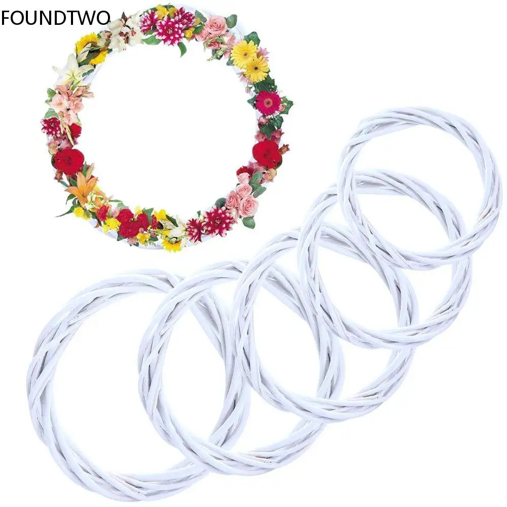 White Garland Wicker Round Design Christmas Tree Rattan Wreath Ornament Vine Ring Decoration Home Party Hanging Flower Craft