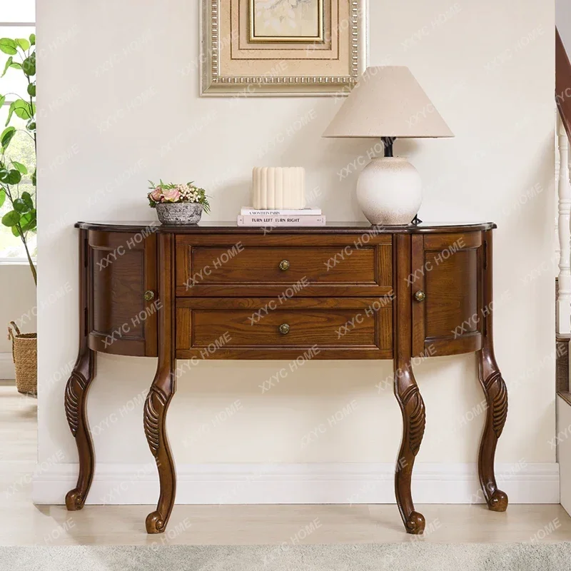 XX Solid Wood Semi-circular Entrance Cabinet Light Luxury Entrance Living Room Corridor Wall Cabinet Simple Retro Multi