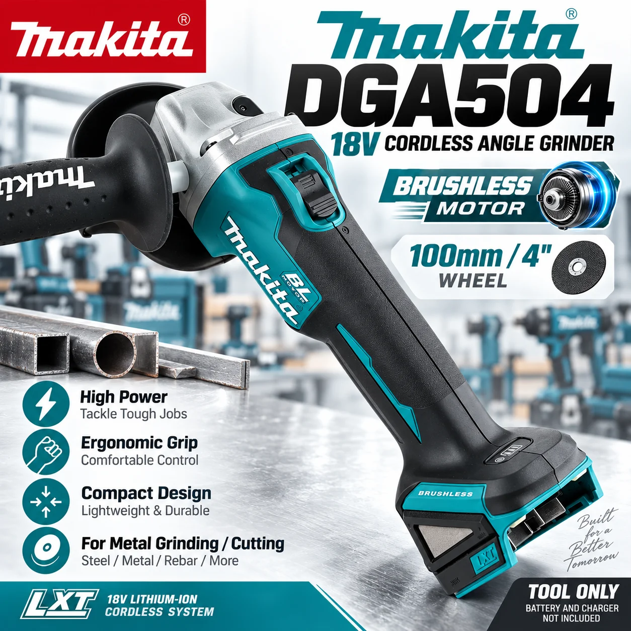 Für Makita DGA504 18V LXT Bürstenloser Akku-Winkelschleifer 125mm 8500RPM Professionelles Elektrowerkzeug zum Schneiden und Schleifen Deutsches Lager Schnelle Lieferung