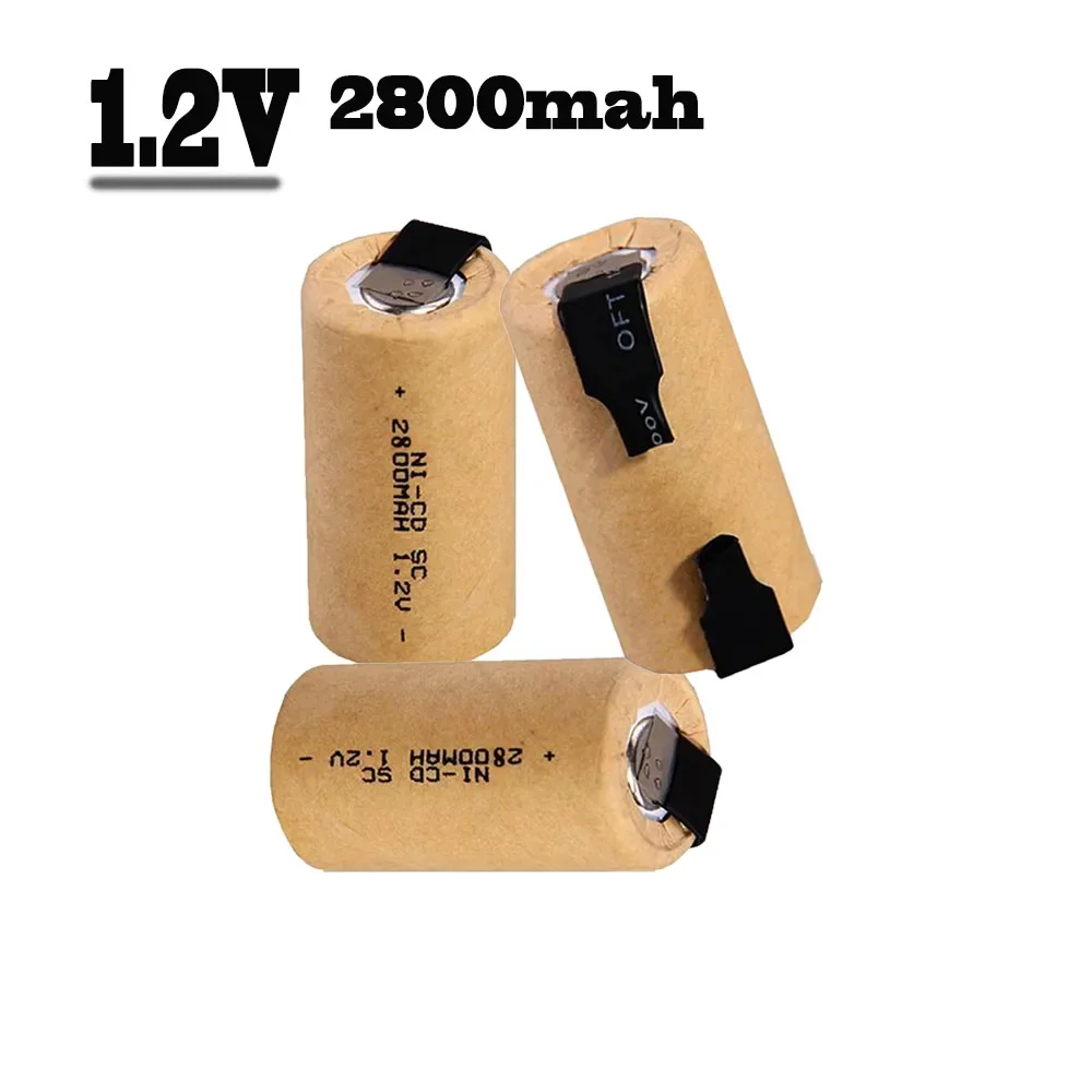 Sub C 1.2V 2800mAh Ni-CD Battery SC Cell With Welding Tab Rechargeable Cells For Electric Screwdriver Drill Power Tools