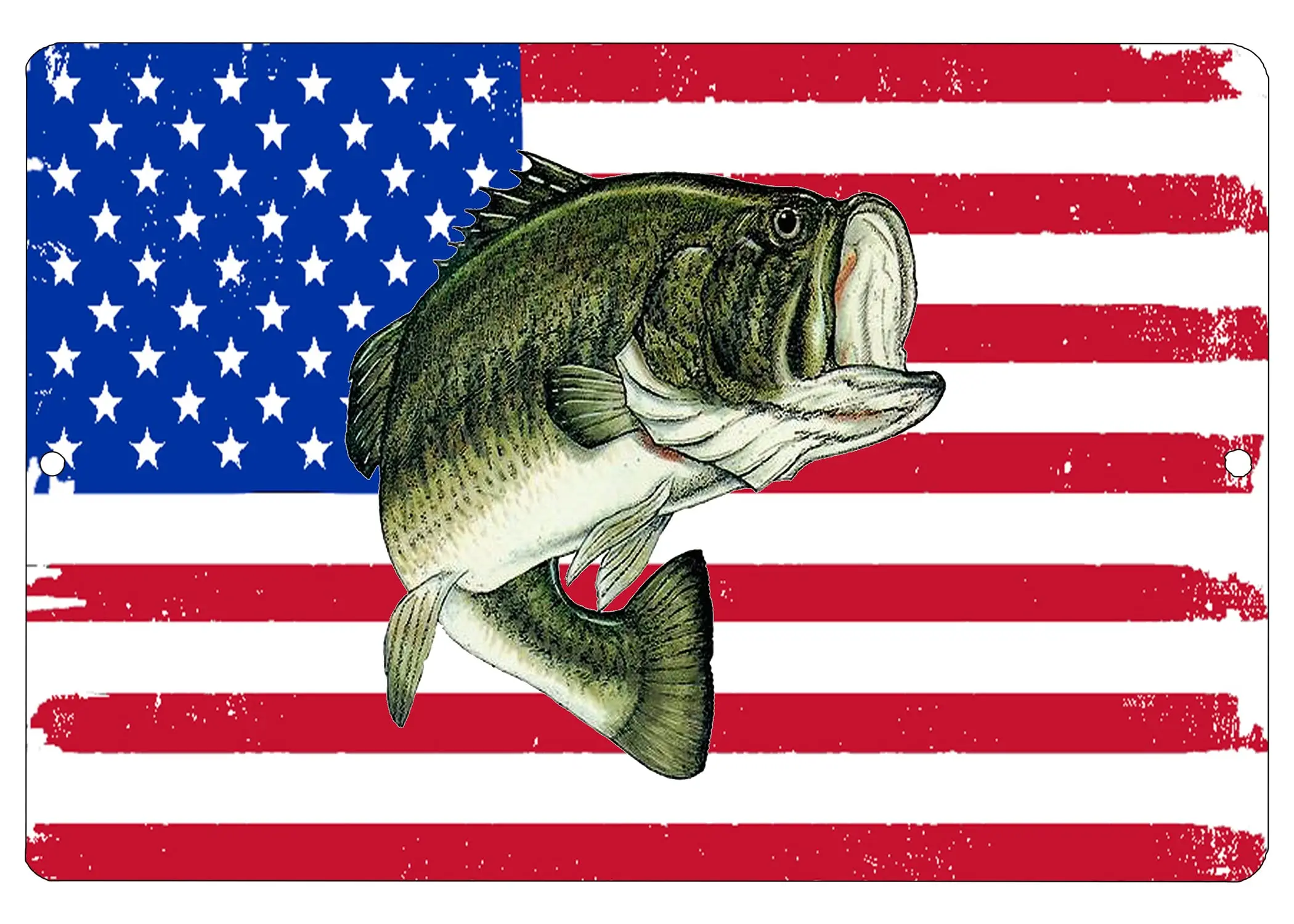 Rogue River Tactical USA Flag Bass Fishing Boat Metal Tin Sign Wall Decor Man Cave Bar Fish Sign