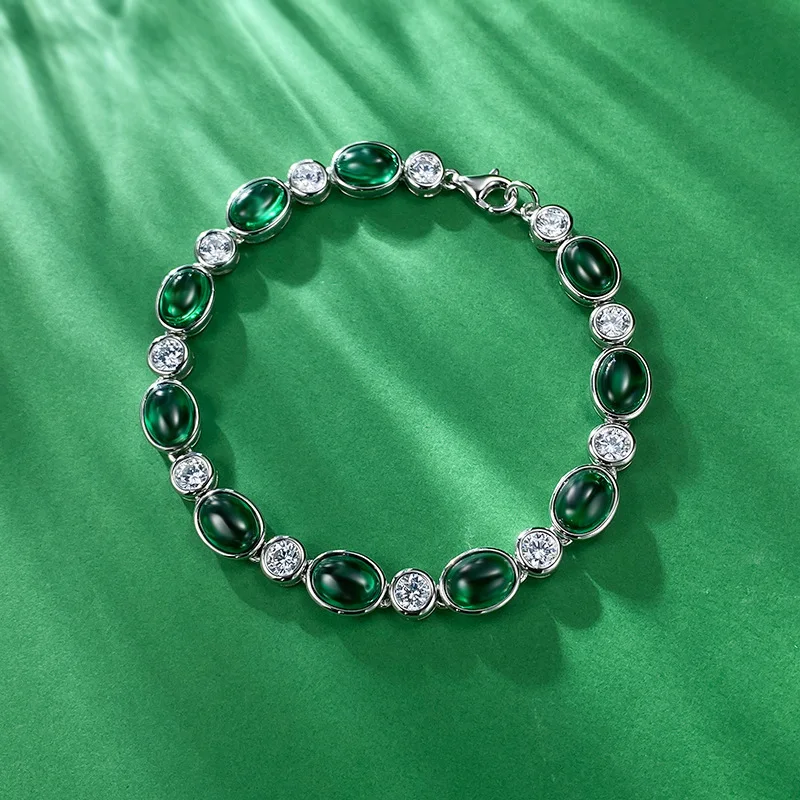 

S925 Silver Emerald 6 * 8 Jade Chalcedony Bracelet Daily Classic Wholesale