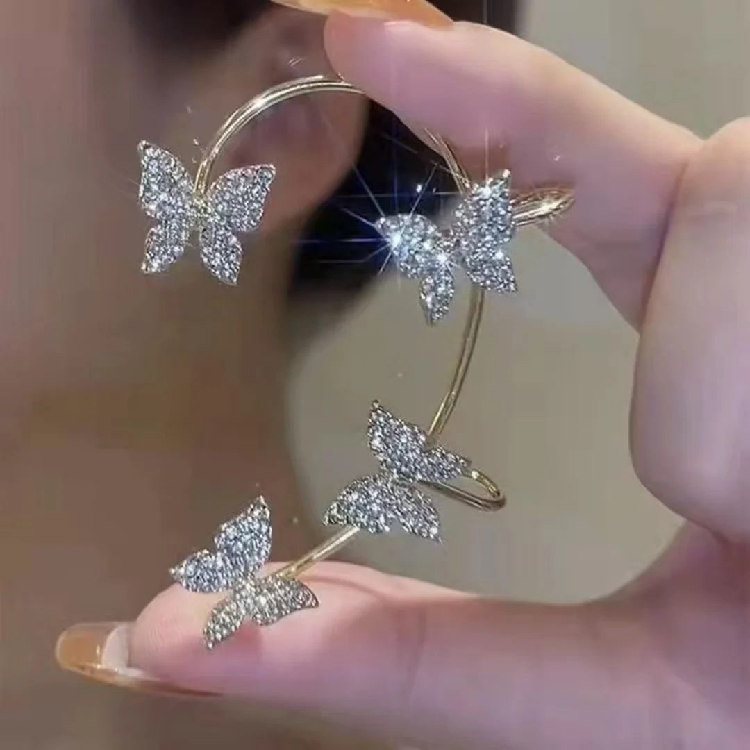 A high-end versatile butterfly ear hook integrated earring, elegant and studless luxury ear accessory for women.