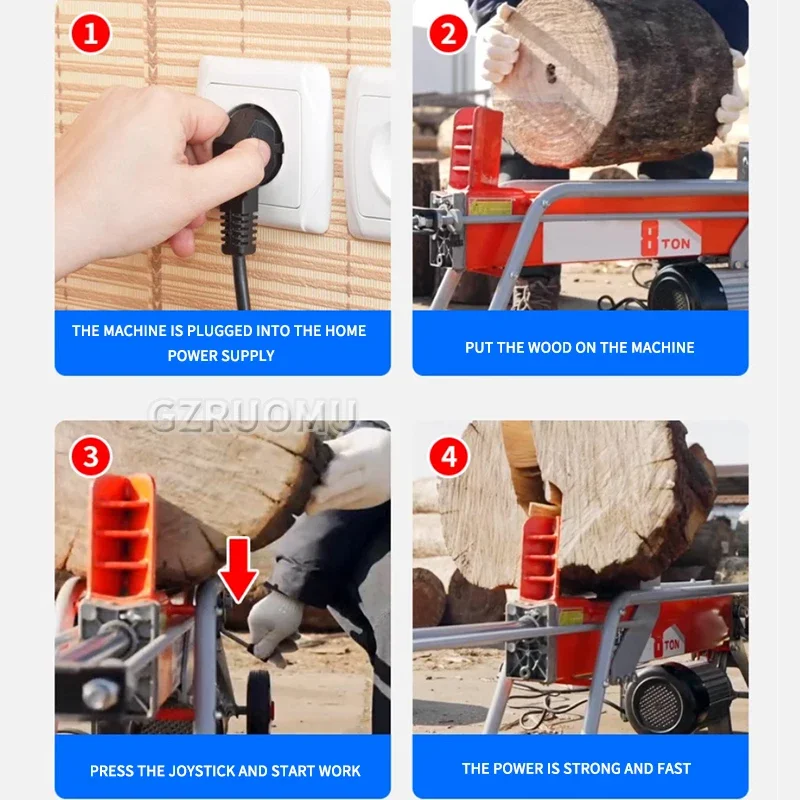 

Log Splitter 8 Ton Wood Splitter Electric Powered 220V With Hydraulic Ram Electric Firewood Splitting Machine Horizontal