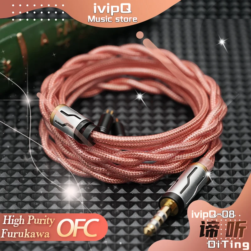 ivipQ-08 DiTing 18AWG Furukawa اليابان المستوردة ثلاث طبقات محمية المزدوجة النحاس الهجين OFC + OCC سماعة كابل 3.5/4.4 مللي متر 2Pin MMCX