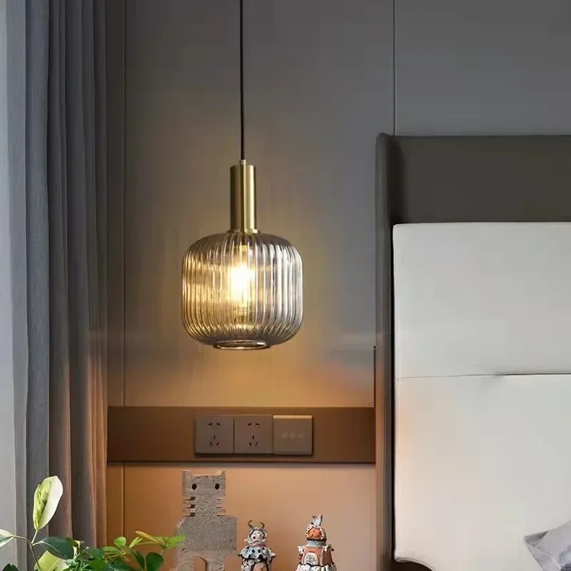 Vintage Colorful Glass Striped Pendant Chandelier Light Dining Room Kitchen Island Ceiling Light Bedroom Bedside Hanging Lamp
