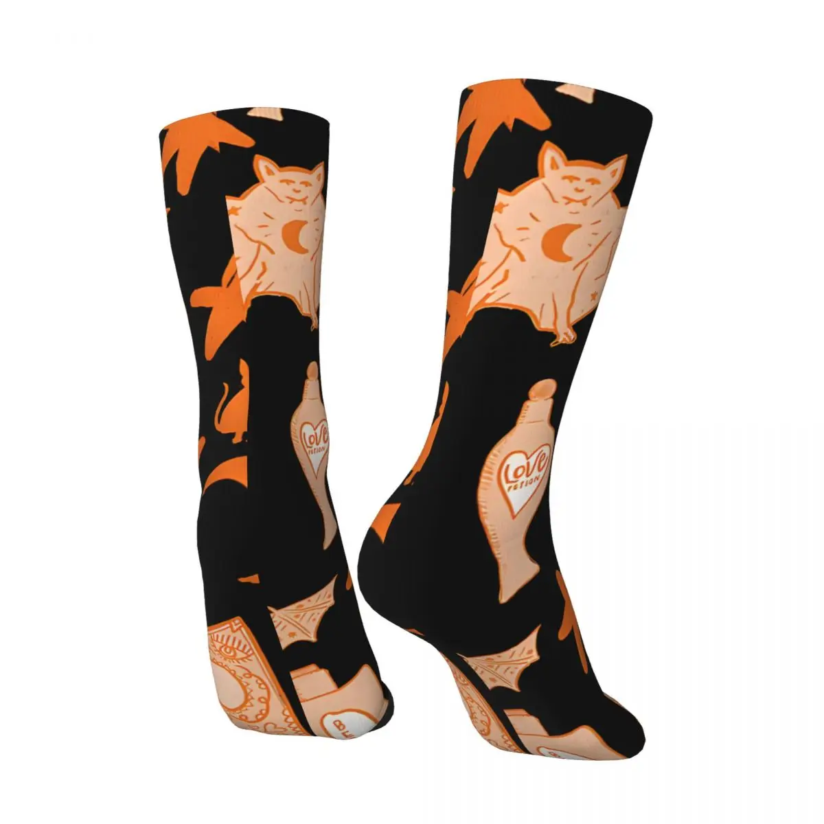 Halloween Doodles, Orange Over Black Men's Socks Vintage Harajuku Street Style Novelty Pattern Crew Sock