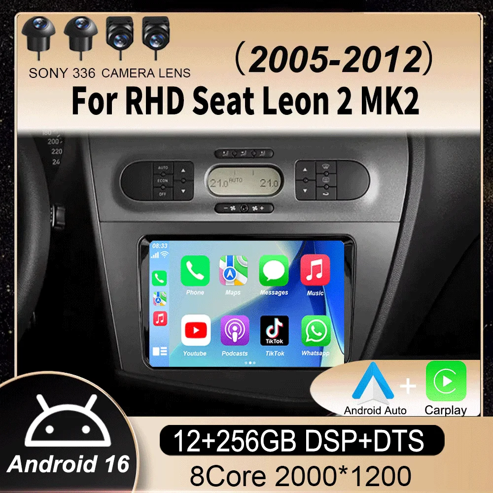 

Автомагнитола Android 16 с GPS-навигацией и CarPlay для Seat Leon 2 MK2 2005-2012 (правый руль), мультимедийный видеоплеер, стереосистема, камера, Wi-Fi+4G