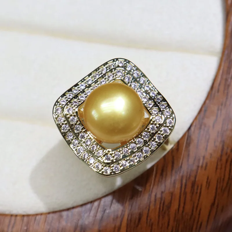 

Freshwater Pearl Ring for Women Autumn Korean Style9-10mmLarge Square Shape Light Luxury Niche Design Fashion Simple Jewelry