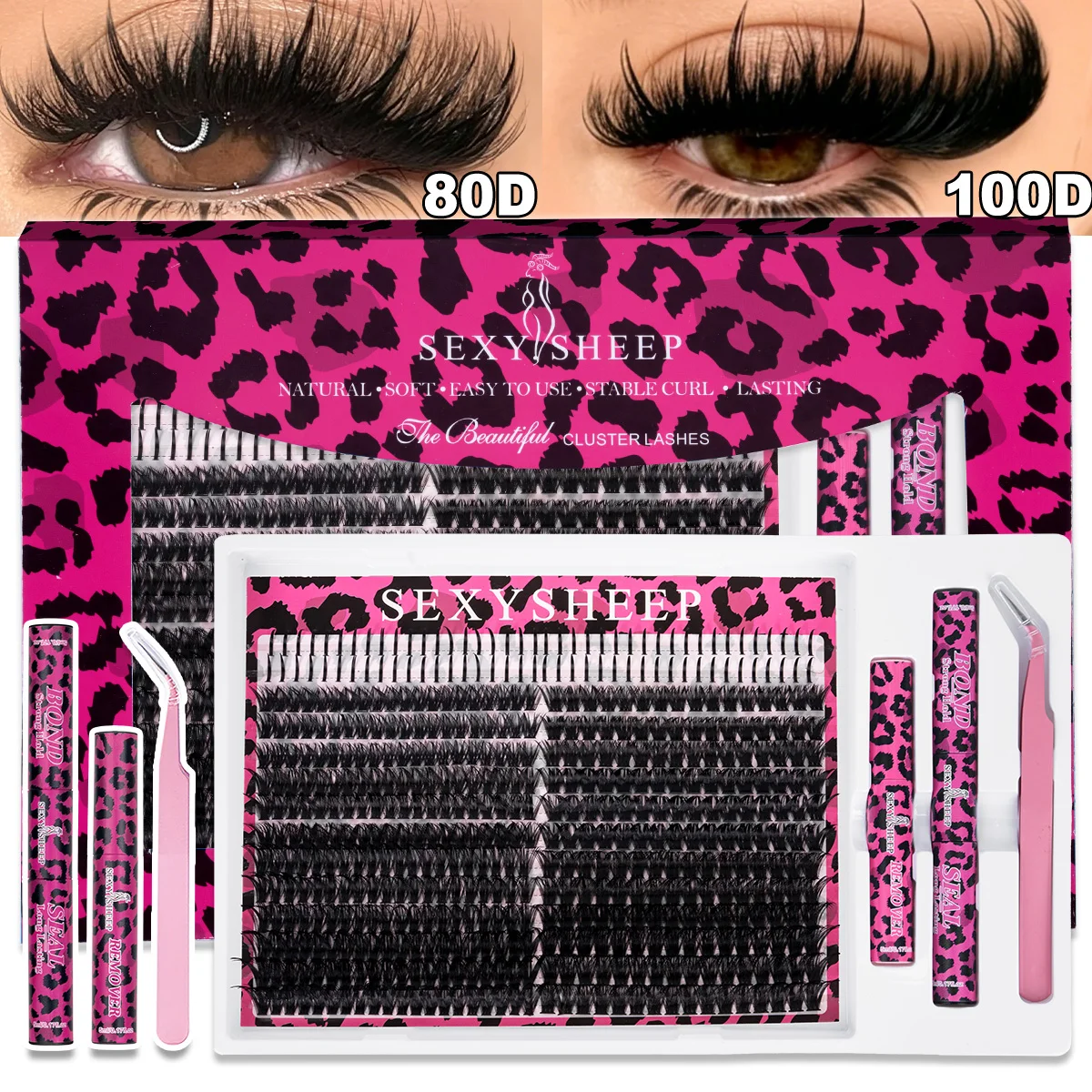 DIY Einzel-Wimpernverlängerungs-Set Dicke, Flauschige Wimpernbüschel D-Curl mit Kleber und Pinzette Halloween-Festival-Geschenk – Detail 7