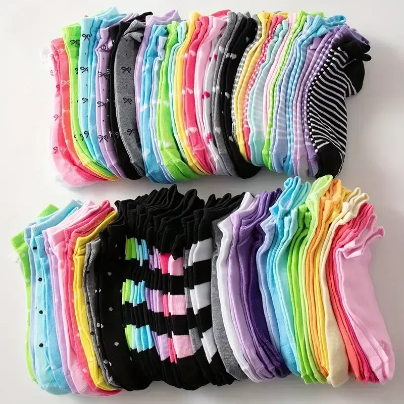 

10/15/20/30/40/Pairs Heart Print Socks, Valentine's Day Candy Colored Ankle Socks, Women's Stockings & Hosiery