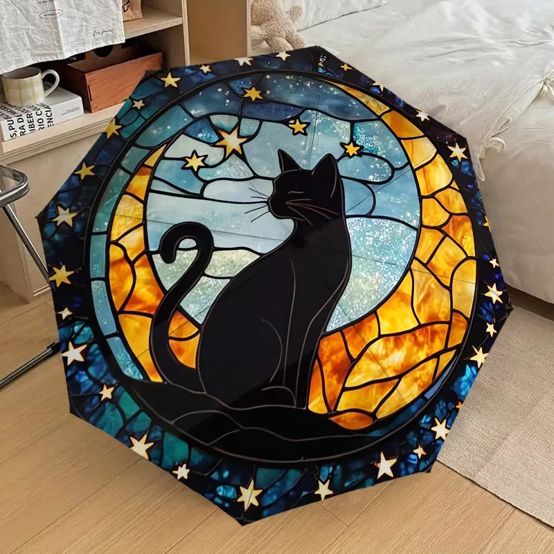 

Прекрасный складной зонт на тему кота, модный, с автоматическим открытием, 8, железные ребра, пластиковая ручка, складной солнцезащитный козырек, идеальные рождественские подарки