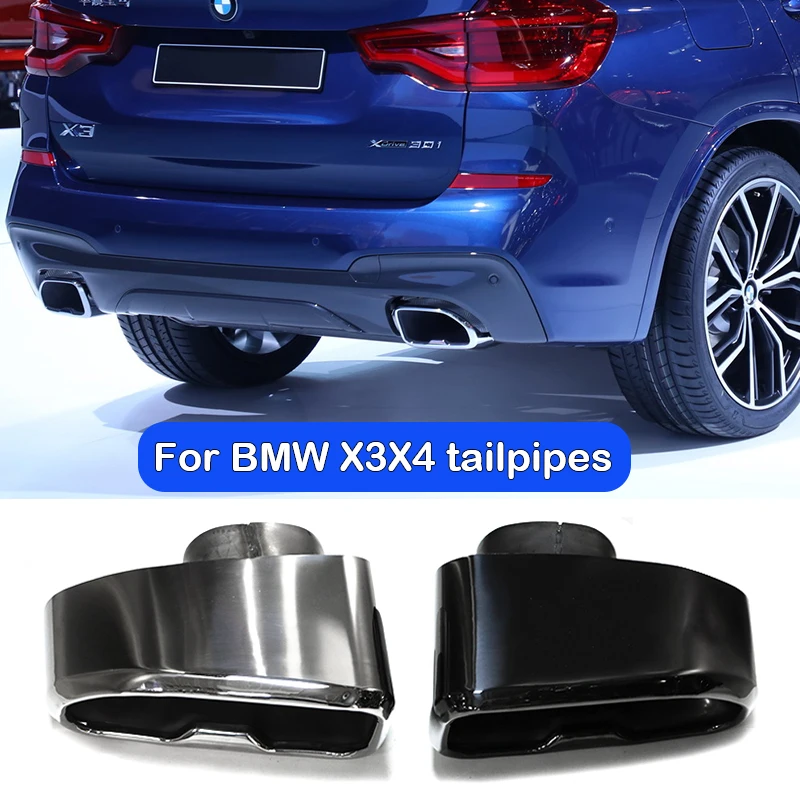 1 Pair of Exhaust Tips For BMW X3 X4 G01 G02 2018-2021 Square Stainless Steel Black Exhaust Tailpipe Muffler Exhaust System