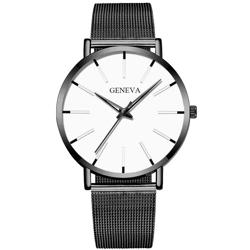 2024 Geneva Minimalist Watch Men Ultra Thin Blue Stainless Steel Mesh Belt Watches Man Business Casual Quartz Wrist Watch