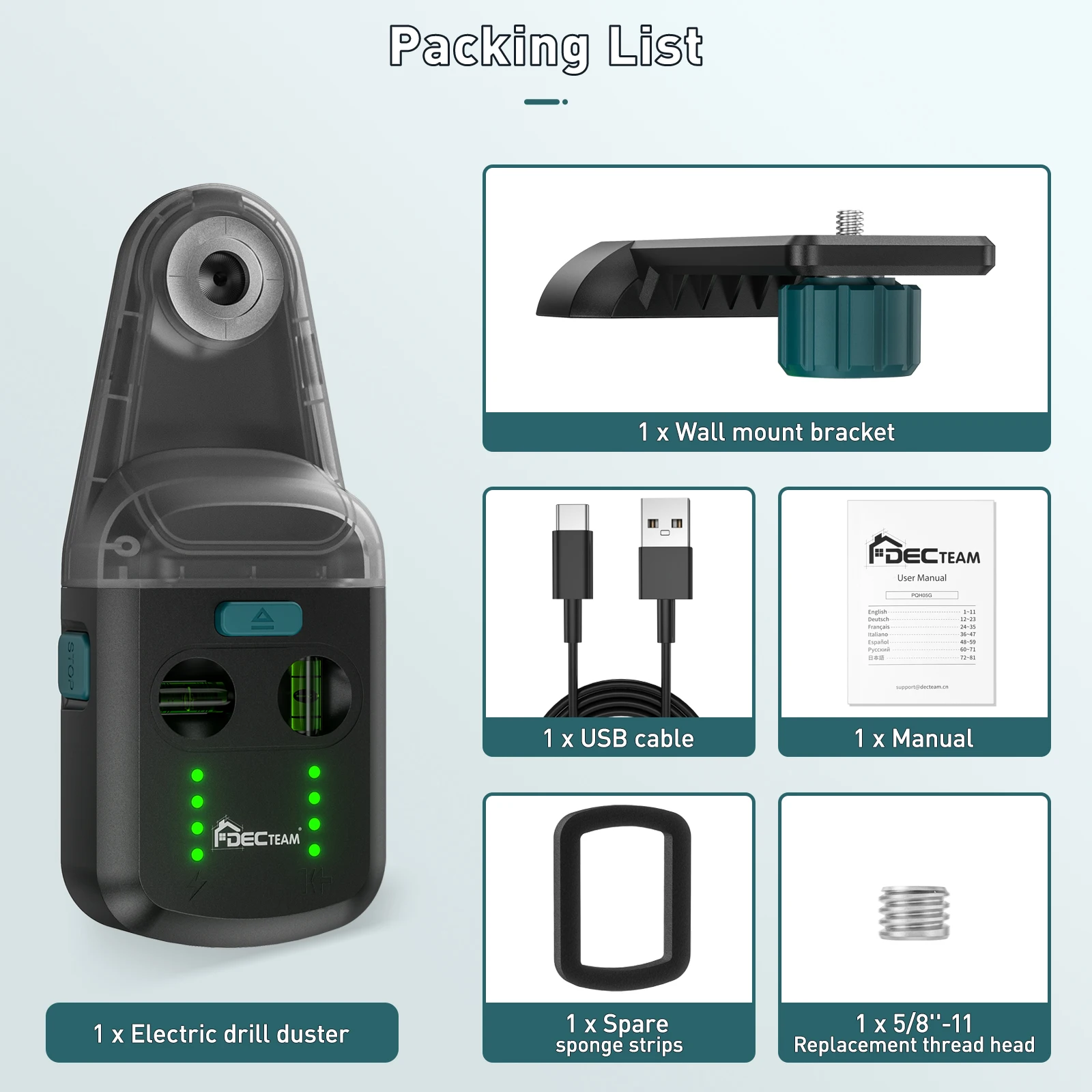 Grüner Laser Level Decteam Elektrischer Bohrstaubsammler 3-in-1-Wandsauger mit Saugfunktion, Vakuumbox, Reinigungswerkzeug, Laserhalterung PQH05G – Detail 10