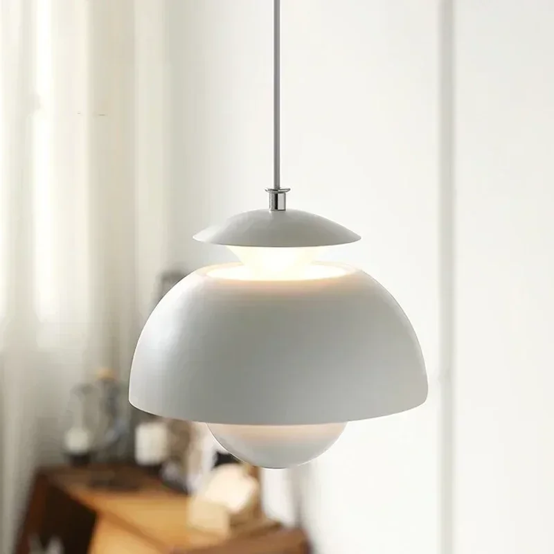 

Nordic design flower bud LED pendant light restaurant cream style pendant light bedroom bedside Danish classic home decoration