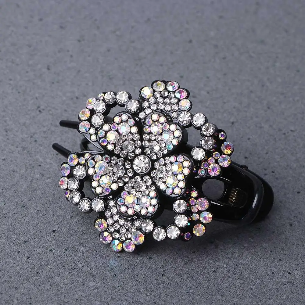 Vintage stralende haarclip haarspeld acryl meisjes bloem eendenbek clip haaraccessoires paardenstaart houder strass haarklauw