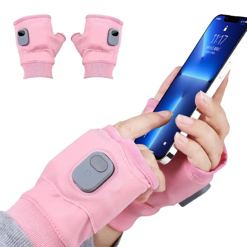 Heated Gloves USB Rechargeable Heating Mittens Winter Half Hand Warmers Electric Thermal Gloves Heated Gloves For Winter