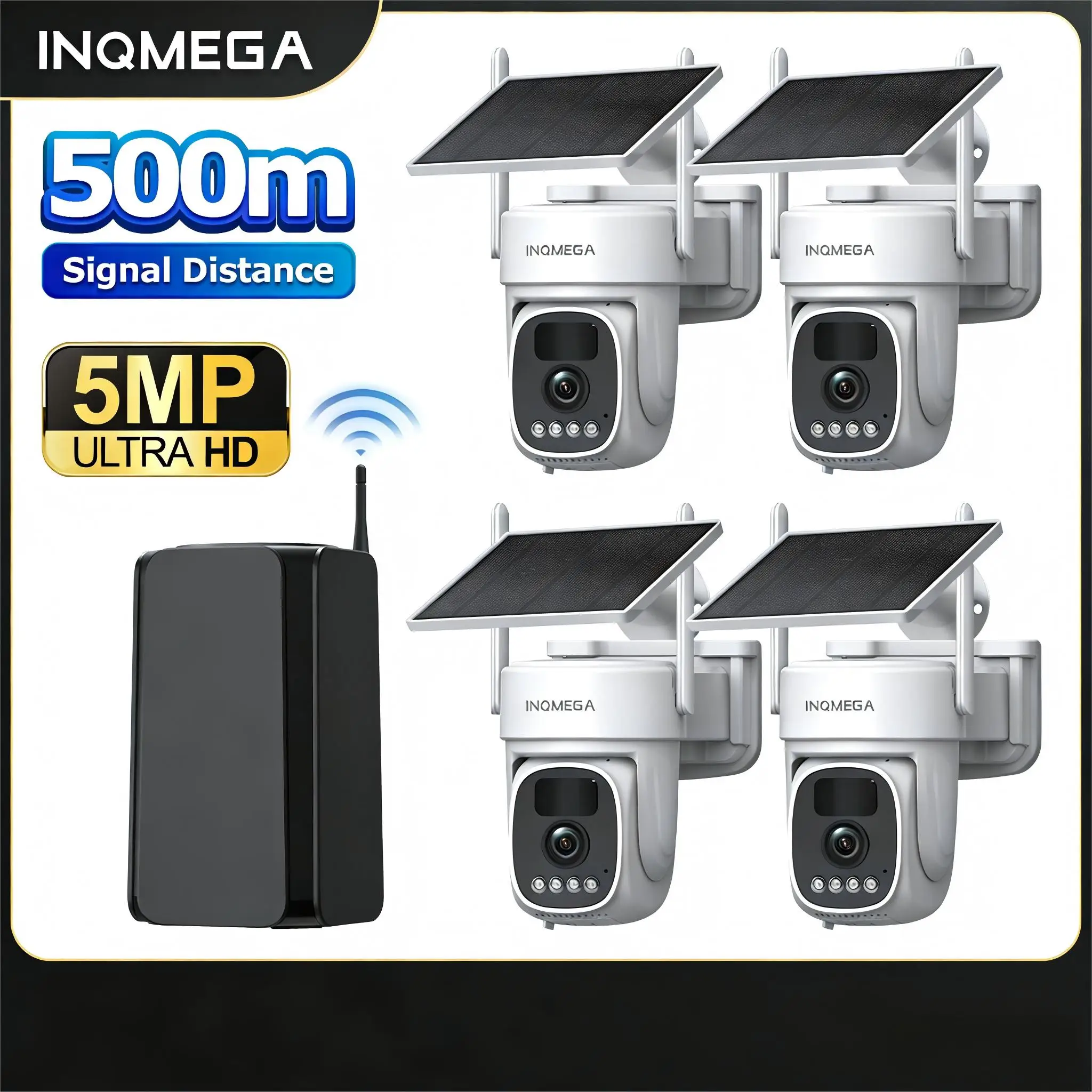 

Комплект солнечных камер INQMEGA 5MP (4 шт.), беспроводной уличный комплект PTZ-камер для видеонаблюдения, сирена, сигнализация, обнаружение гуманоидов