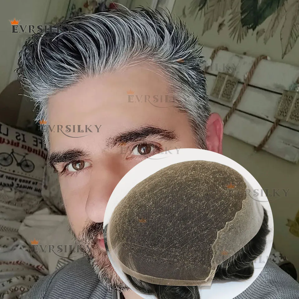 غير مرئية الدانتيل الجبهة بو قاعدة الرجال الشعر المستعار # 17Ash بني رمادي أسود 1b20 1b80 نظام استبدال الشعر البشري المتين بالكامل من الدانتيل الفرنسي