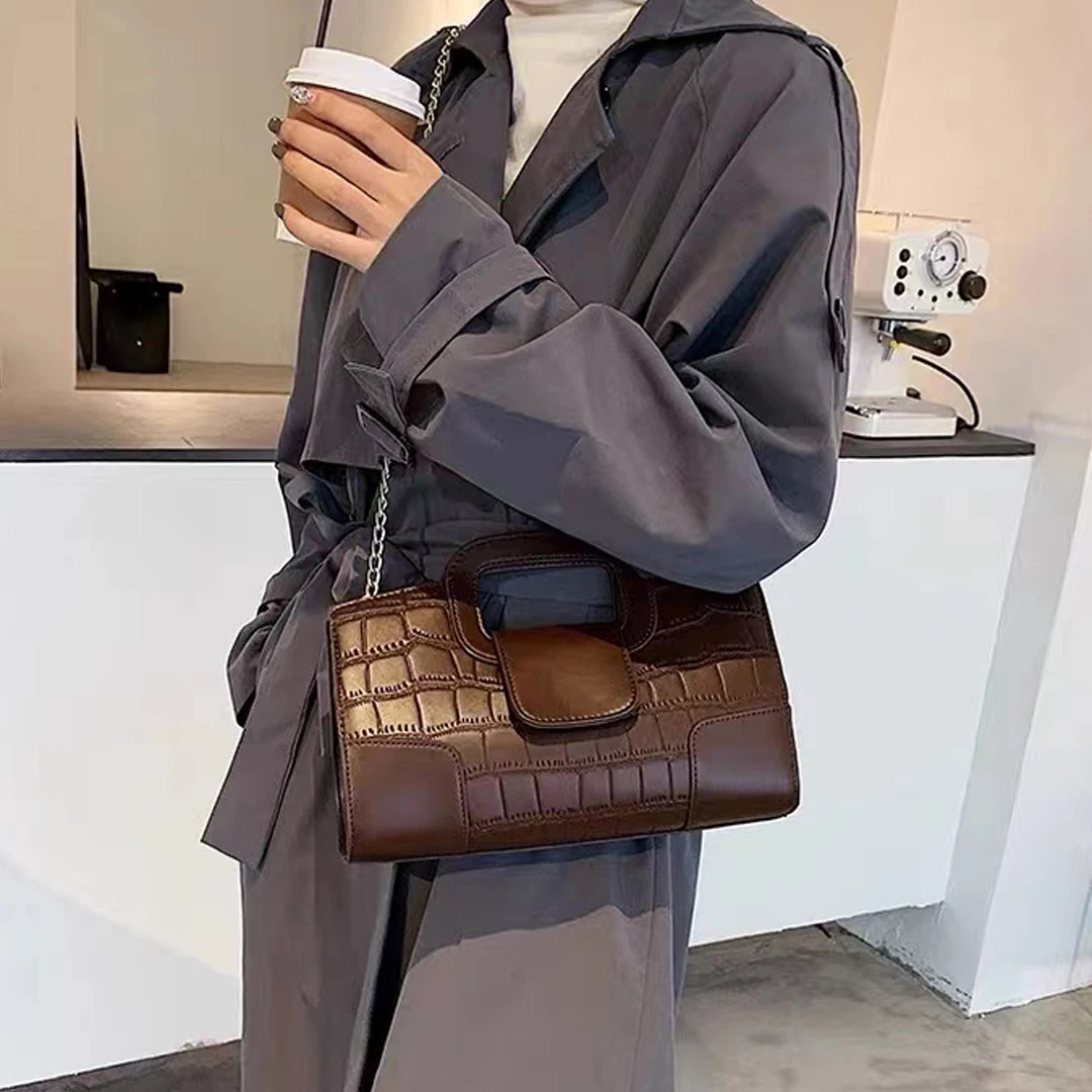 2023 neue Krokodil Korn PU Leder Handtasche für Frauen Vintage Große Kapazität Abend Tasche Einfache Elegante Party Clutch Tasche Shoulde – Detail 6