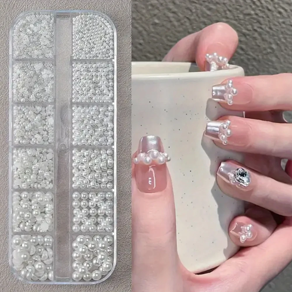 베스트셀러 12칸 오엽꽃 스틸 비즈 네일 장식, 진주 플랫 바텀 다이아몬드 피어싱 아머 및 불규칙한 디자인