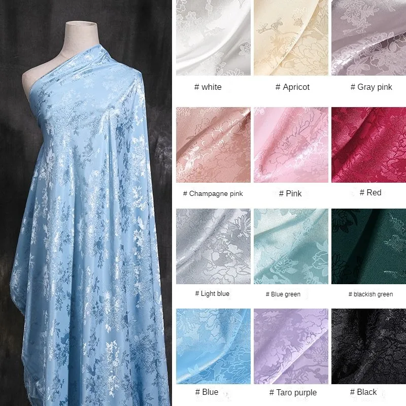 Jacquard Imitation Acetate Fabric Per Meter for Dress Cheongsam Shirt Skirt Background Diy Sewing Cloth Soft Smooth Blue White