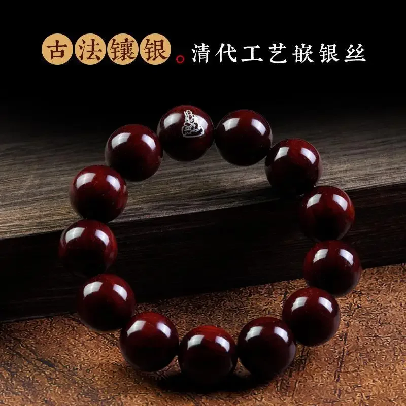 

Authentic Pterocarpus Santalinus Bracelet Zodiac Natal Buddha Sandalwood Silver Plated Good Luck Rosary Bracelet Couple