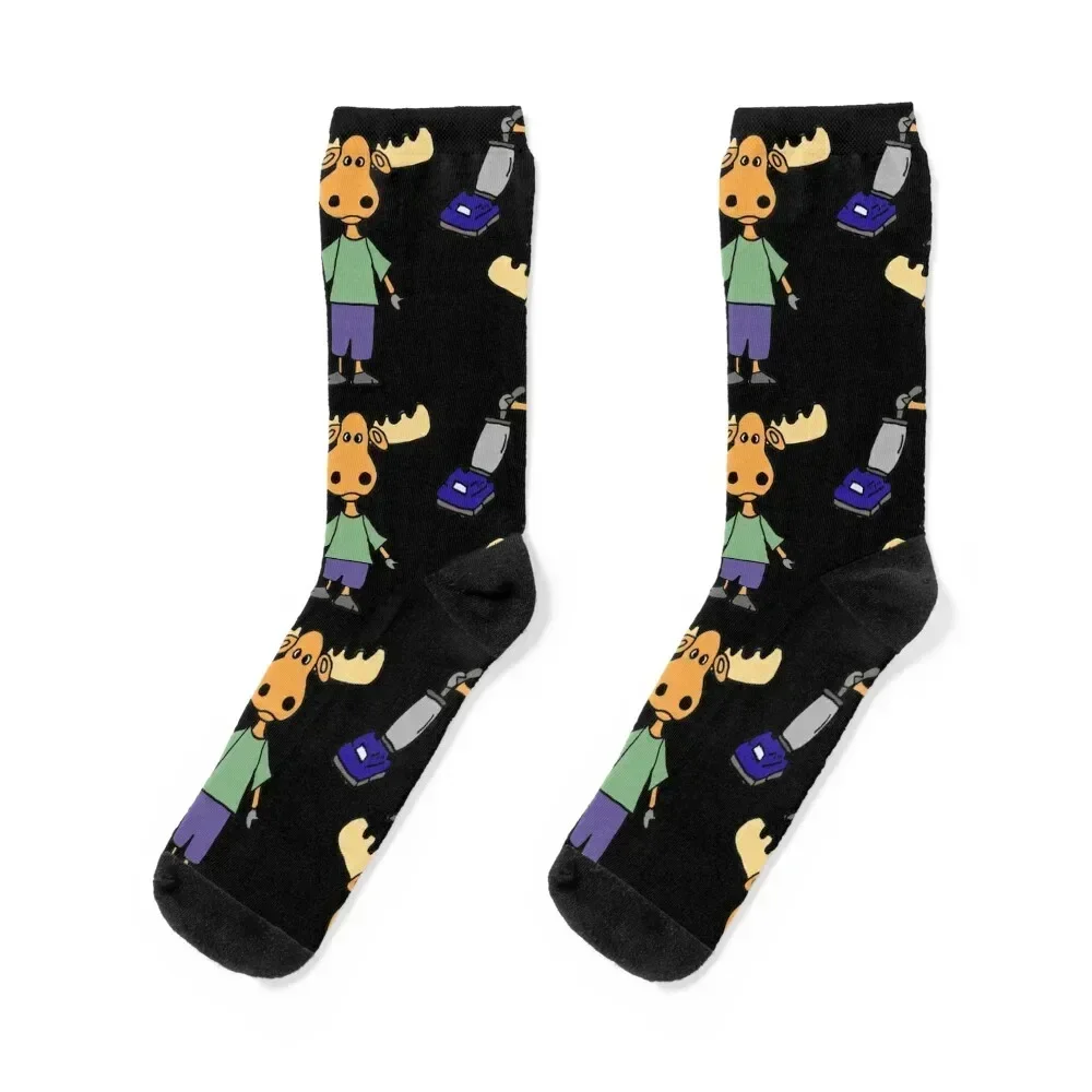 Funny Moose Pushing Vacuum Cleaner Cartoon Socks Hiking boots Run christmas gifts funny sock Girl'S Socks Men's