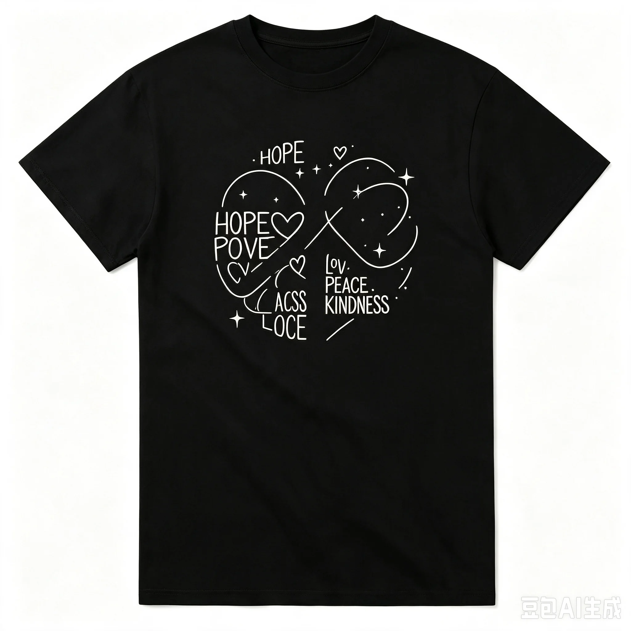 Minimalist Line Art T‑shirt Peace Hope Love Kindness Slogan Print Positive Inspirational Casual Tops Unisex