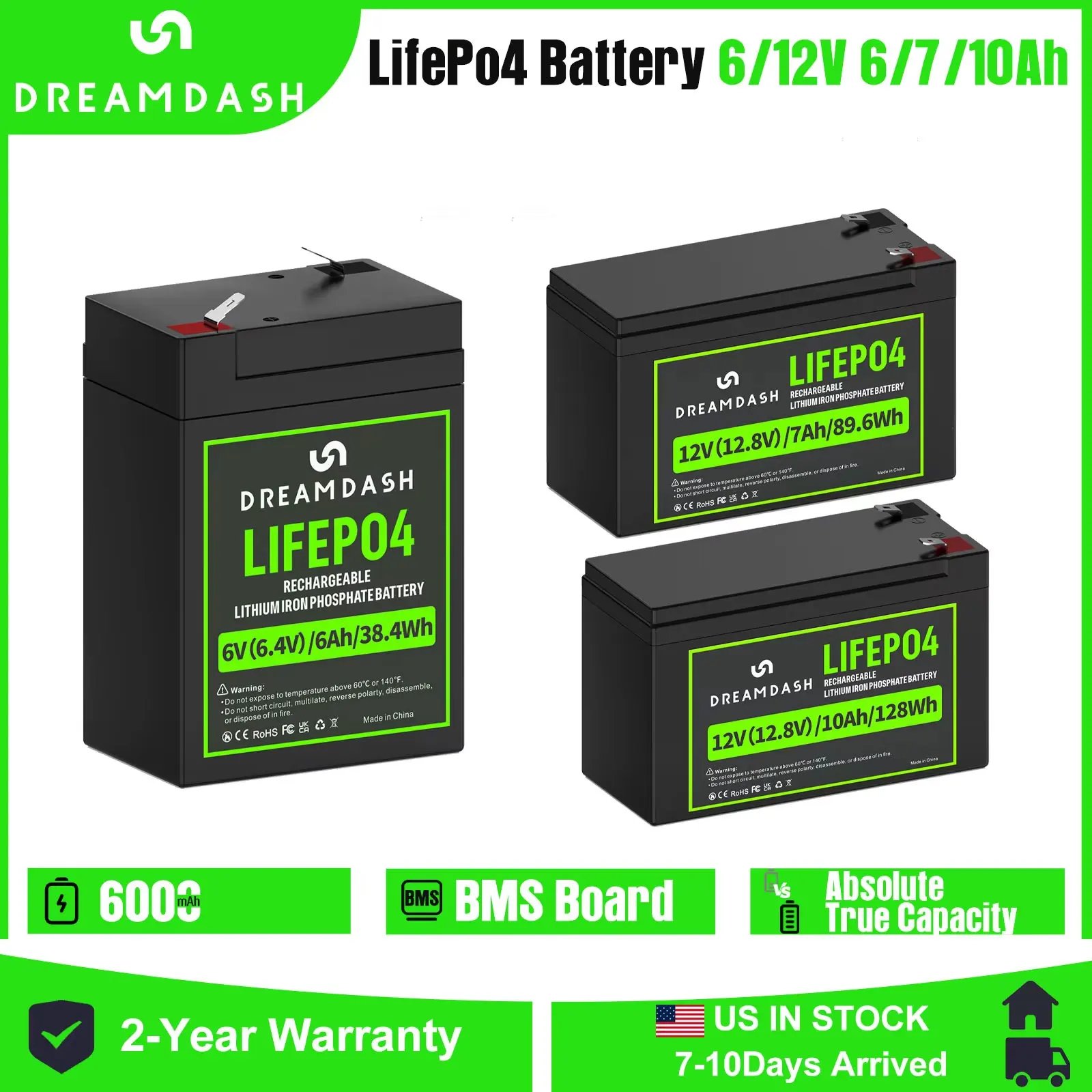

Dreamdash 12V 7Ah/10Ah LiFePO4 Battery With BMS For Emergency Light/Kids Car Rechargeable 6V 6Ah LiFePO4 Battery