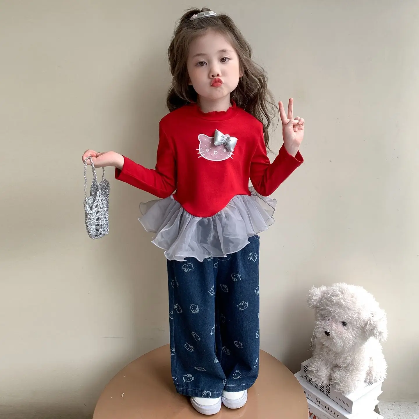 

Kawaii Sanrio Kuromi Girls Long Sleeves Set My Melody Spring Autumn Children's Pullover Pants Cartoon Sports Suit Sweatshirt
