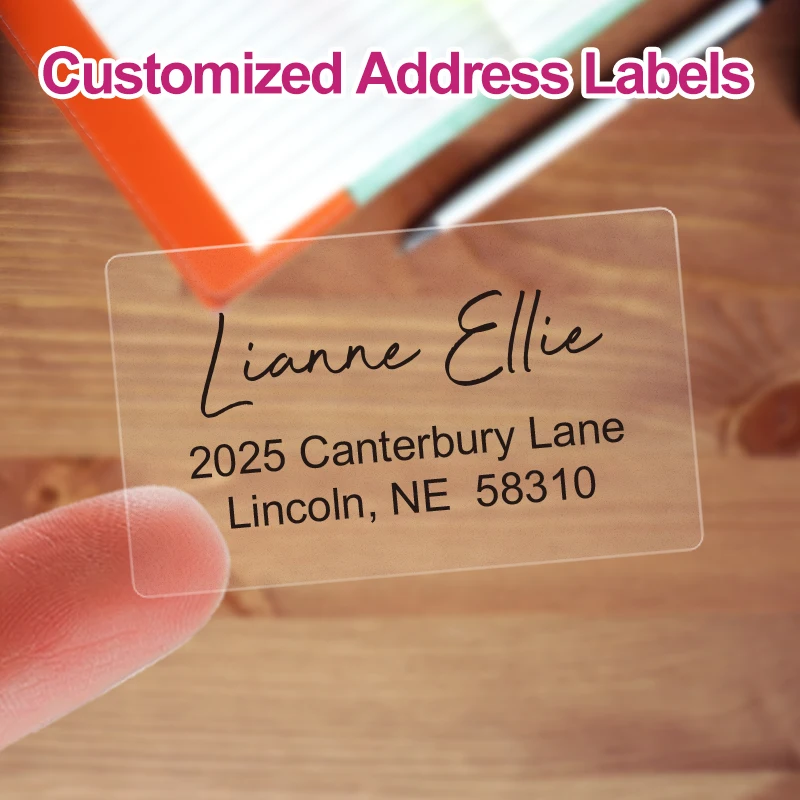 Customized Return Address Labels Clear Foil Sticker Transparent Address Stickers Mail Self-adhesive Waterproof  Gift Tags logo