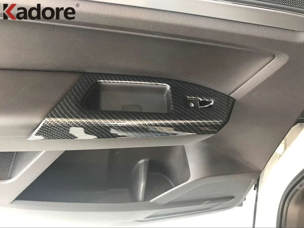 For Volkswagen Atlas Teramont 2017-2019 2020 2021 Door Armrest Trims Window Lift Switch Button Cover Car Detector Carbon Fiber