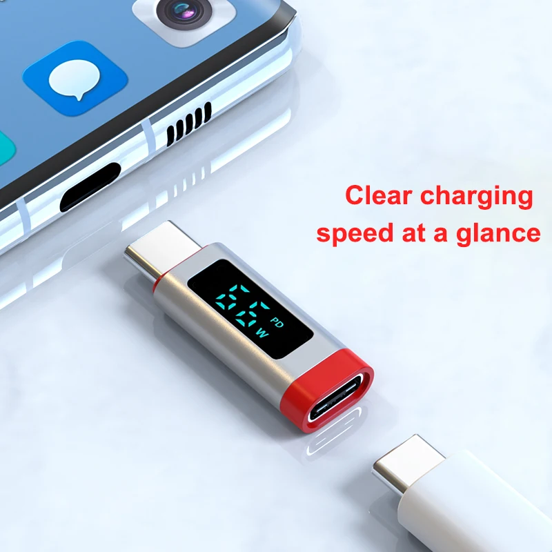 

Screen USB C To Type-C Connector Digital Display Charging Cable Converter Plug Adapter Monitoring Charging Speed PD 66W