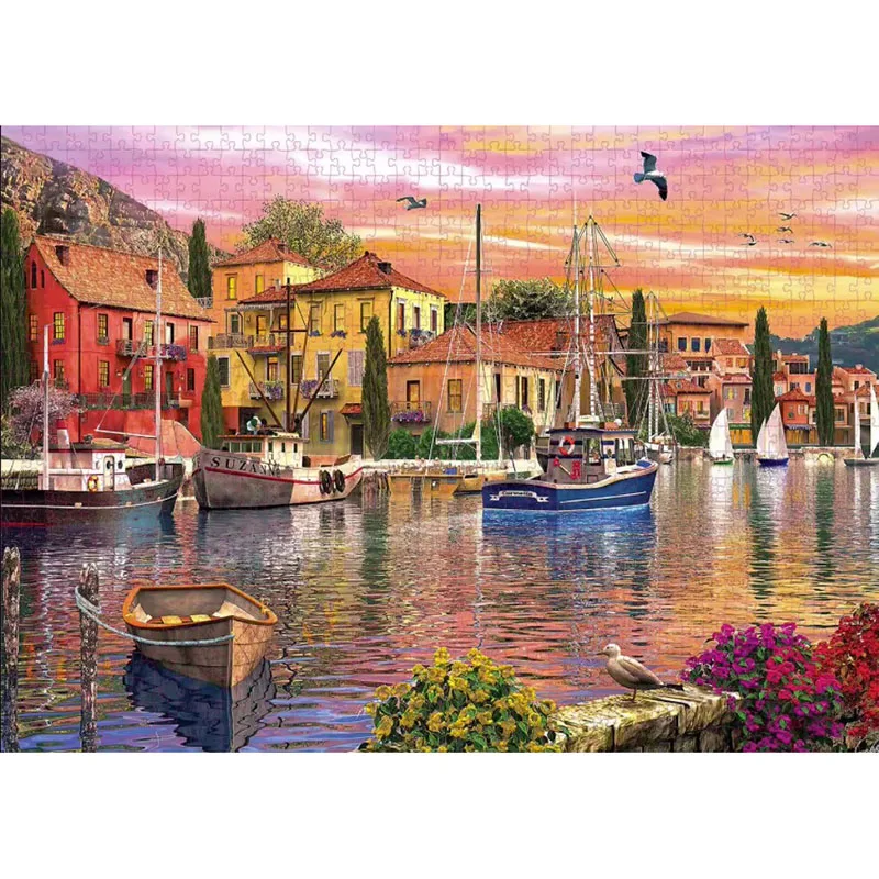 1000 Pieces Jigsaw Puzzle Mediterranean Harbor Home Decor Adults Puzzle Games Family Fun Floor Puzzles Kids Educational Toys