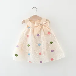 Summer New Baby Girl Dress Polka Dot Small Flying Sleeves Tulip Embroidered Fluffy Dress Lightweight Princess Dress