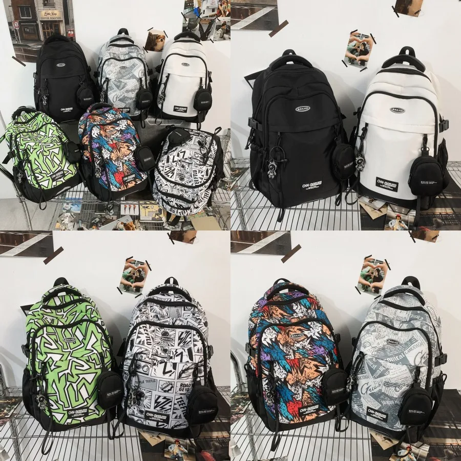 

【New style】New large-capacity backpack for junior high school students graffiti casual backpack printed color schoolbag student