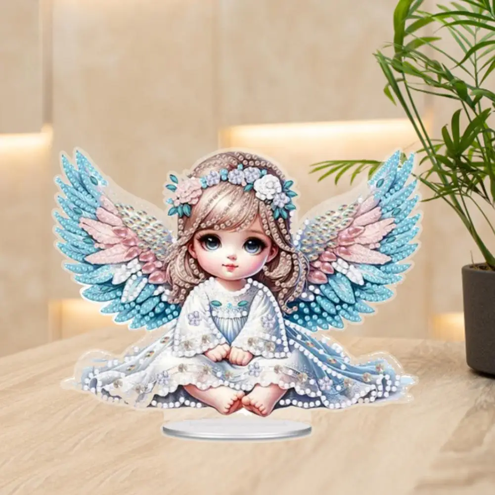 DIY Rhinestone Painting Kit Stand Up Angel Figure Tabletop Gem Art Set Christmas Rhinestone Painting Craft Desk Ornament