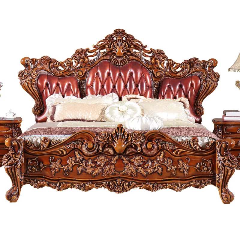 

Luxury European-style villa full solid wood carving flower , dark classical 1.8-meter wedding , flower blooming rich 2-meter