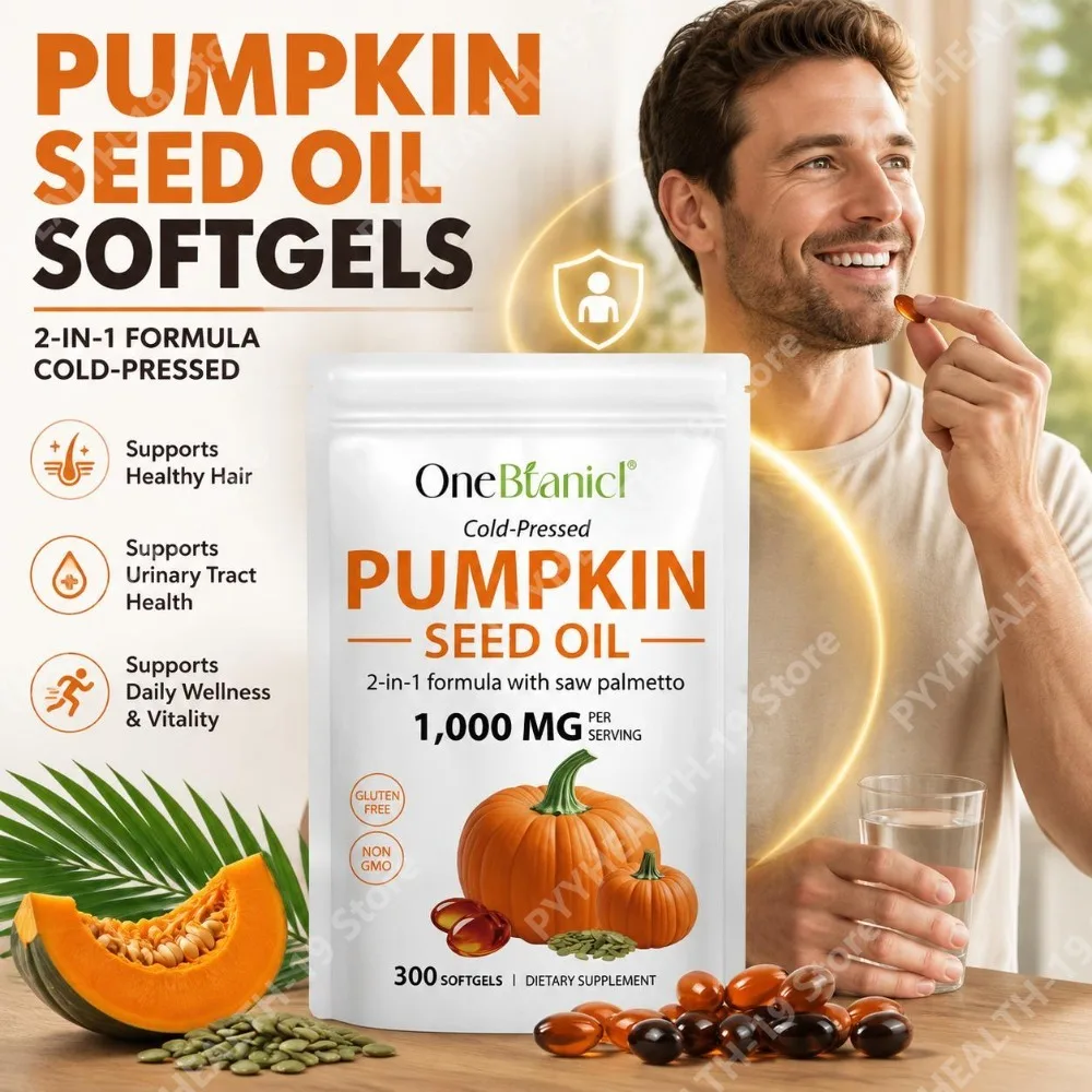 Pumpkin Seed Oil 1000mg Softgels – 2-in-1 Cold-Pressed Formula with Saw Palmetto for Hair & Urinary Health  300 Ct OneBtanicl